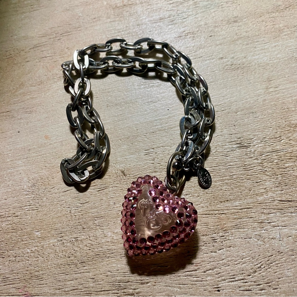 Tarina Tarantino Fizzy Bubble Light Pink Lucite Swarovski Puffy Heart Necklace 60$